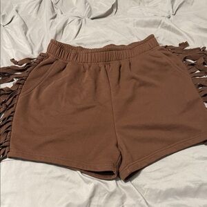 Casual Brown Women's Athletic Shorts with Fringe